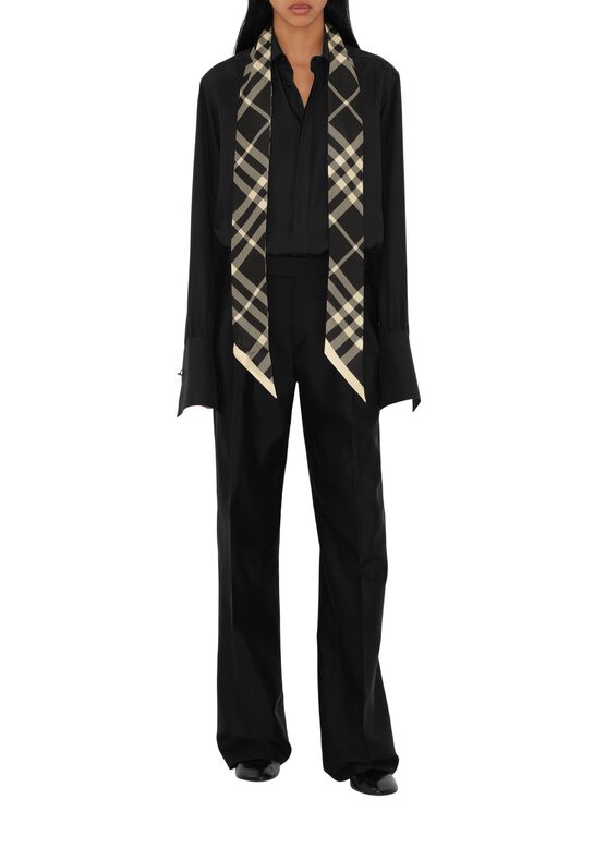 Skinny Check Silk Scarf, , hi-res