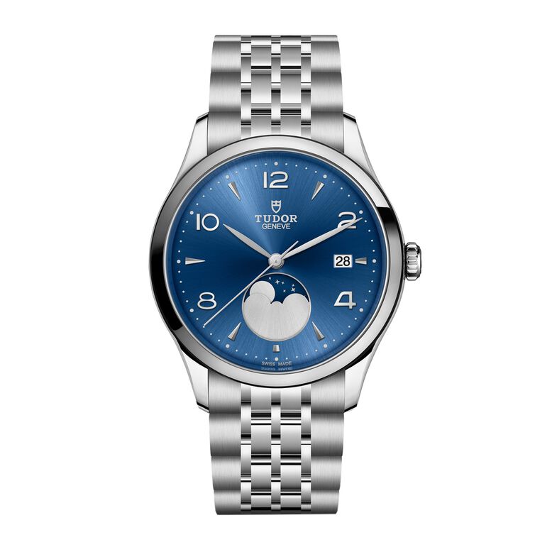 1926 Luna 39mm Mens Watch Steel Case Moon Phase Indicator Blue Dial, , hi-res