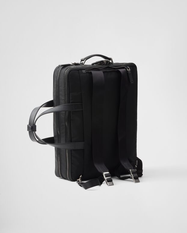 Re-Nylon and Saffiano leather briefcase, , hi-res