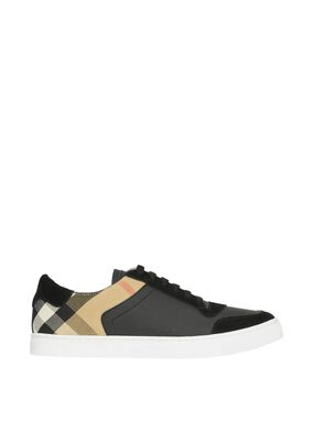 Leather, Suede and House Check Cotton Sneakers