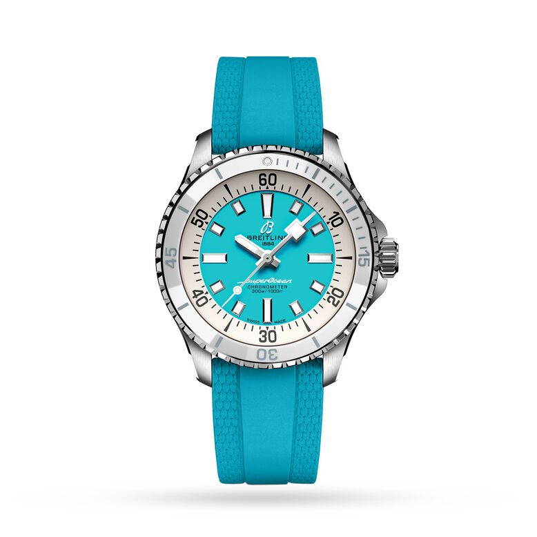 Superocean Automatic 36 Stainless Steel Turquoise Rubber Watch, , hi-res