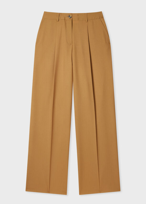CAMEL WOOL HAPSACK PLEAT WIDE LEG TROUSER, , hi-res