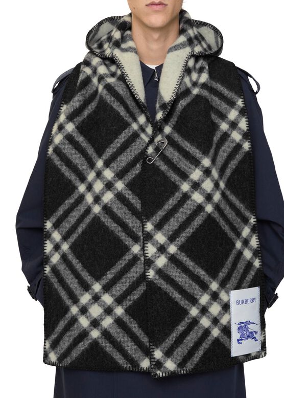 Check Wool Hooded Scarf, , hi-res