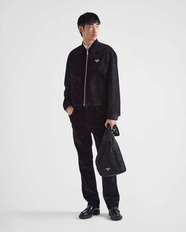 Re-Nylon and leather backpack, , hi-res