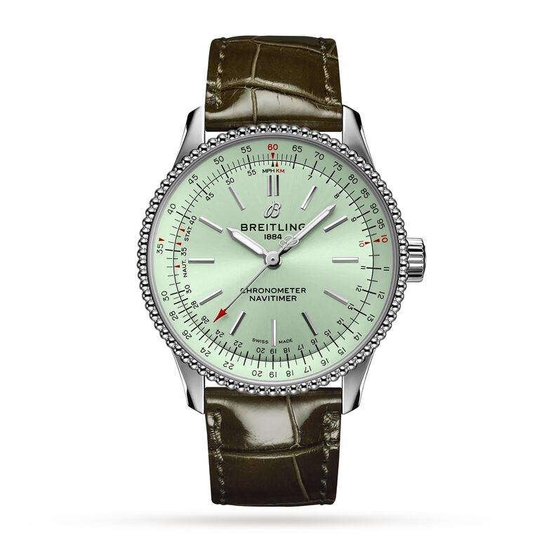 Navitimer Automatic 35 Stainless Steel Leather Strap - Mint Watch, , hi-res