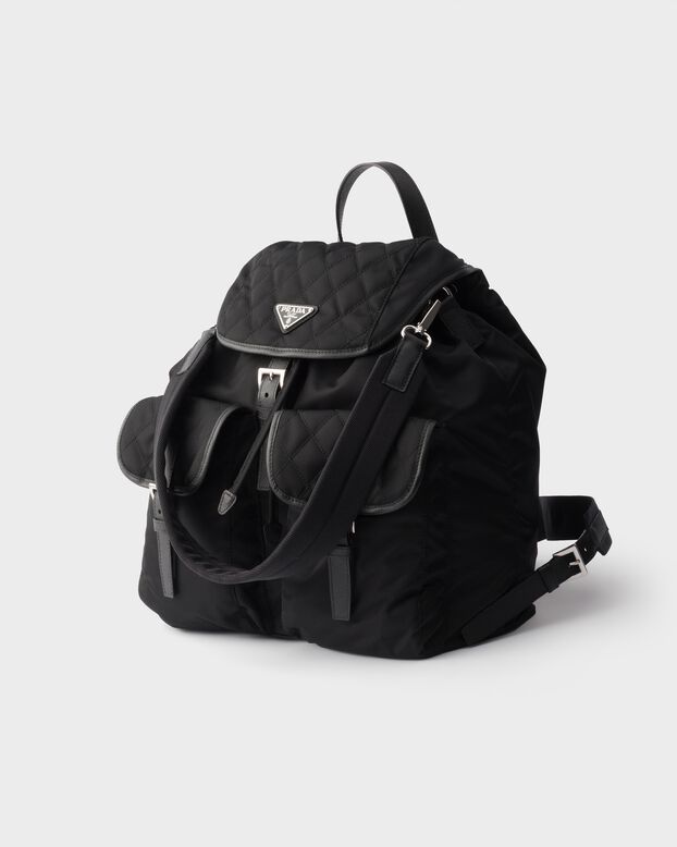 Re-Nylon and leather backpack, , hi-res