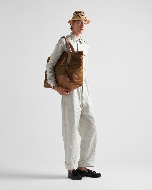 Re-Nylon and leather duffel bag, , hi-res