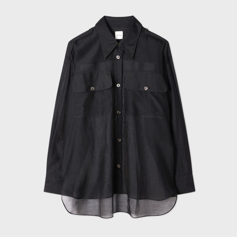 Women's Black Cotton-Silk Organza Shirt, , hi-res