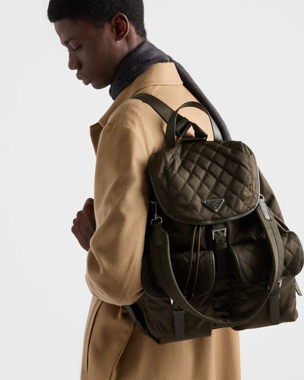 Re-Nylon and leather backpack, , hi-res