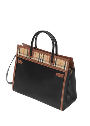 Leather and Vintage Check Two-handle Medium Title Bag, , hi-res