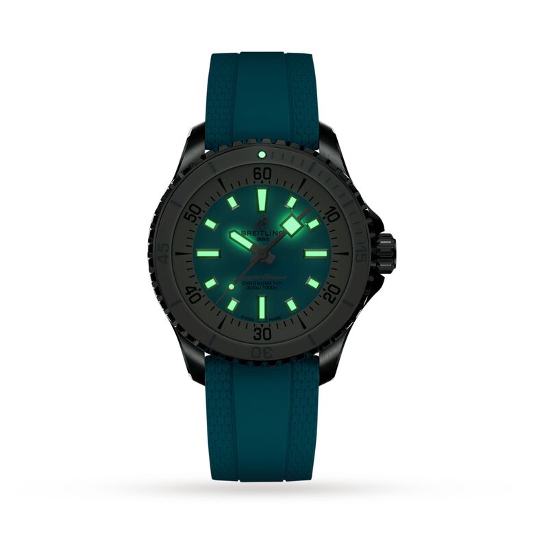 Superocean Automatic 36 Stainless Steel Turquoise Rubber Watch, , hi-res