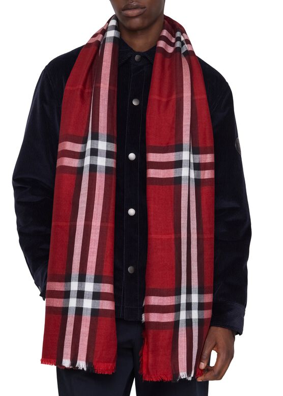 Reversible Check Wool Silk Scarf, , hi-res