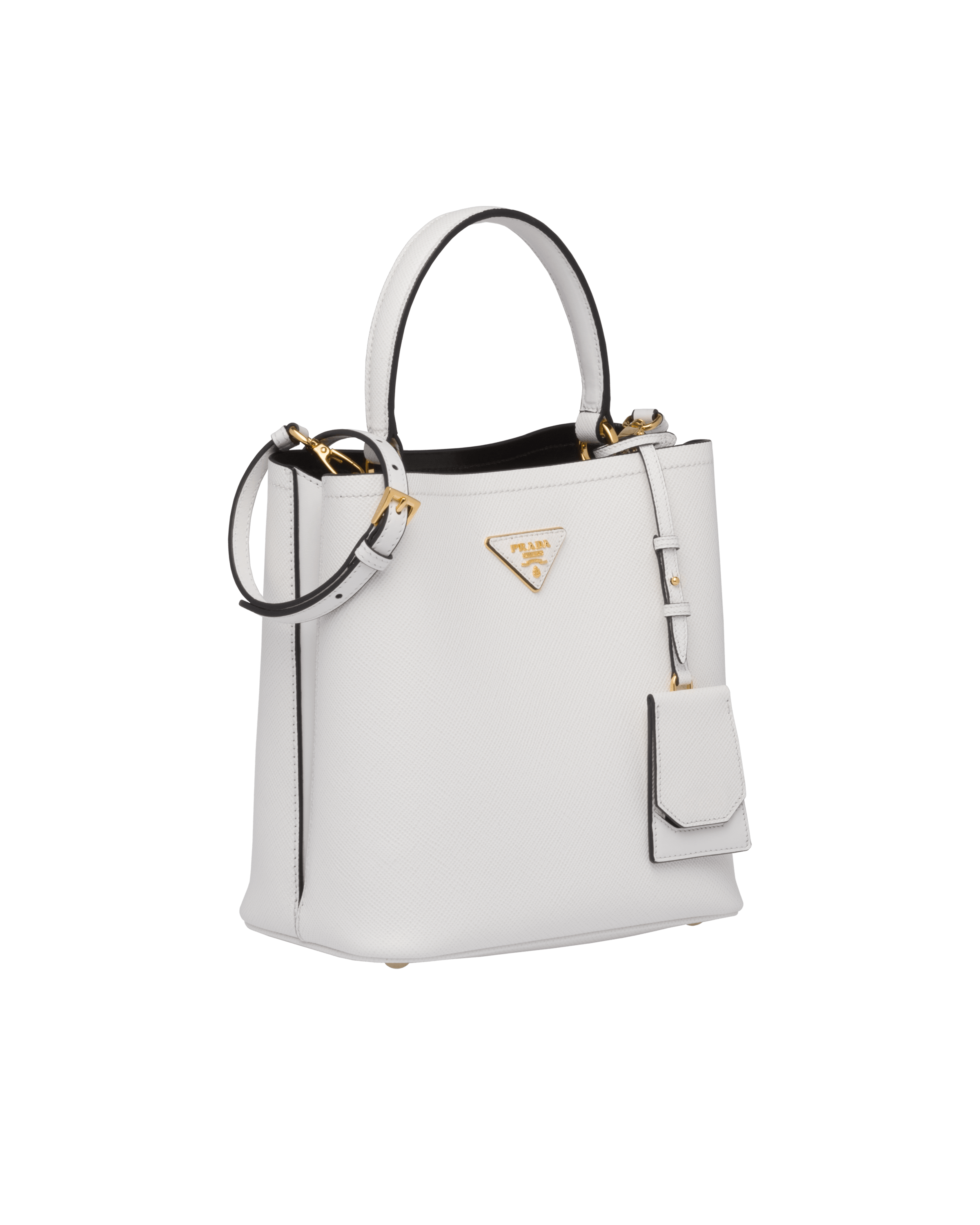 White/black Small Saffiano Leather Prada Panier Bag