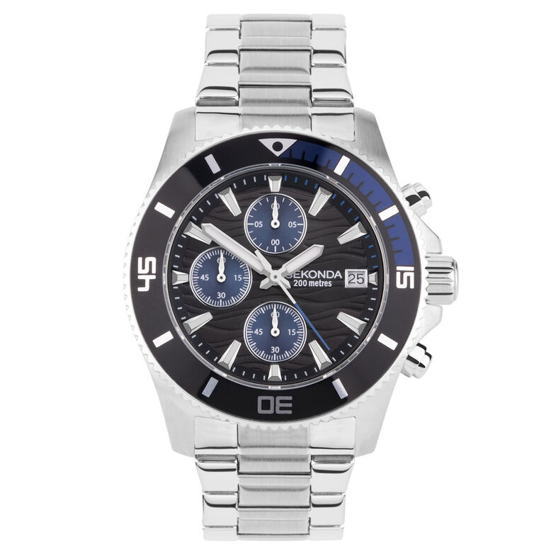 Stainless Steel Black Dial Watch, , hi-res