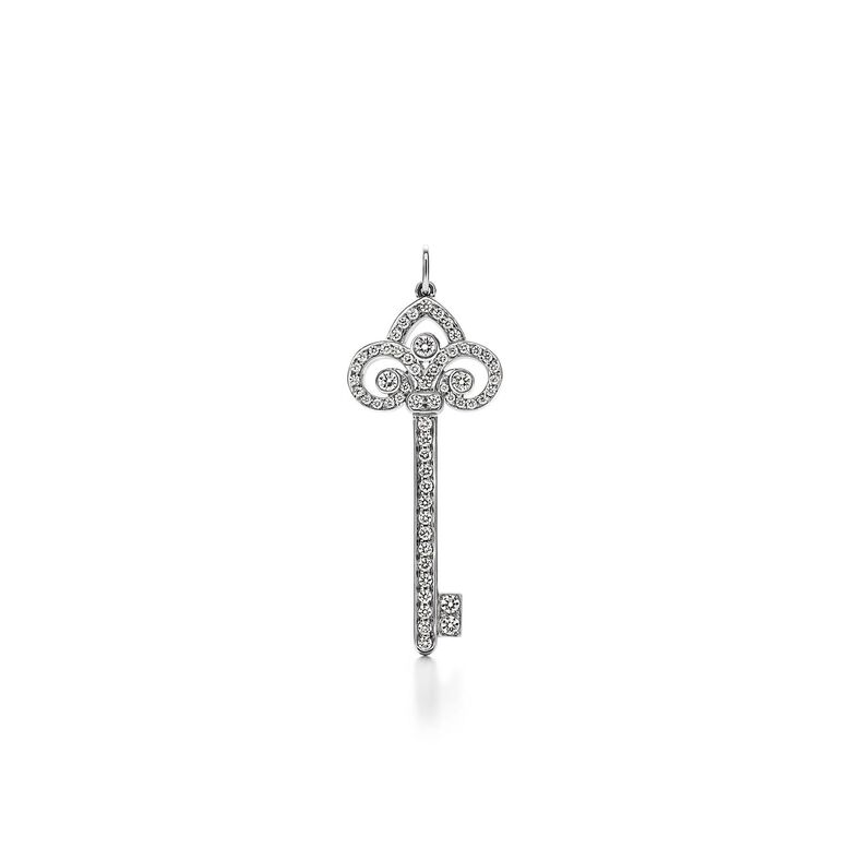 Tiffany Keys fleur de lis key pendant in platinum with diamonds., , hi-res