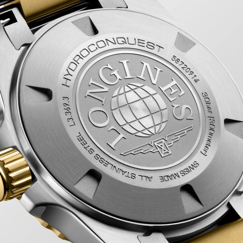 Hydroconquest Quartz 30mm Ladies Watch White Dial Stainless Steel and Yellow PVD Coating Bracelet, , hi-res