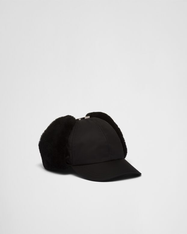 Re-Nylon and shearling hat, , hi-res