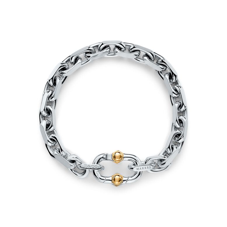 Tiffany 1837&trade; Makers wide chain bracelet in sterling silver and 18k gold, small. - Size Small, , hi-res