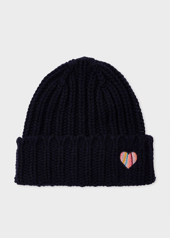 SWIRL HEART NAVY KNIT BEANIE, , hi-res