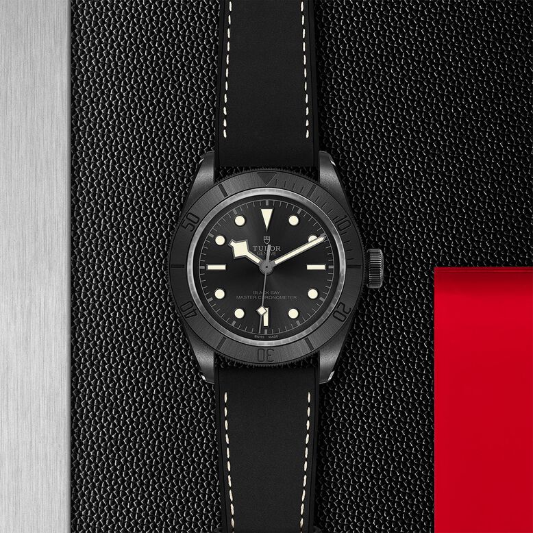 Black Bay Ceramic 41mm Ceramic Case Hybrid Leather And Rubber Strap, , hi-res