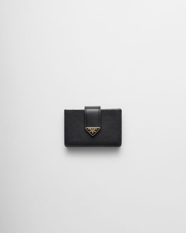 Saffiano and smooth leather card holder, , hi-res