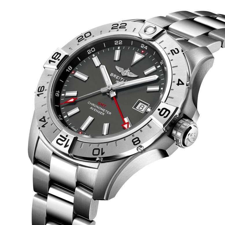 Avenger Automatic GMT Wings UK Edition 44mm Mens Watch Anthracite Dial Stainless Steel Bracelet, , hi-res