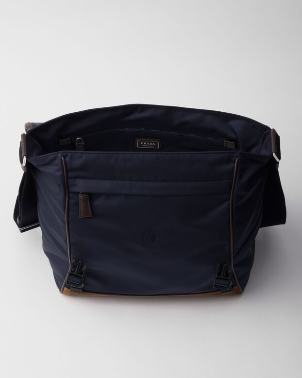 Large Re-Nylon and leather shoulder bag, , hi-res