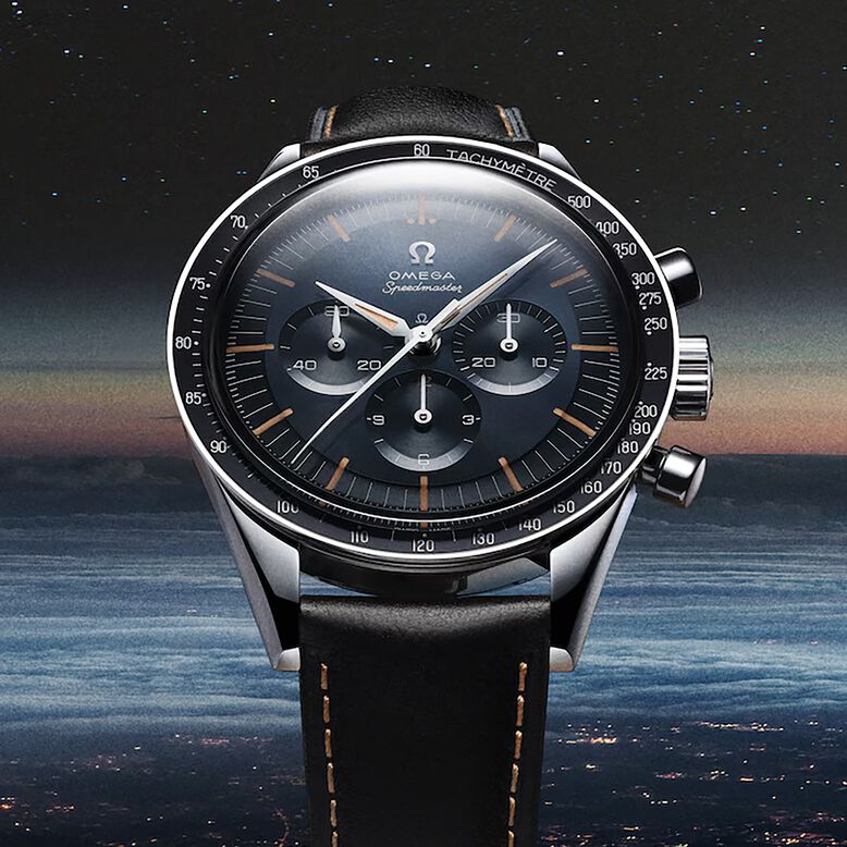 Speedmaster Anniversary Series 40mm Mens Watch Blue -Black Leather Strap, , hi-res