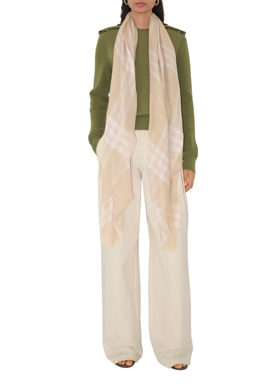 Wide Check Wool Scarf, , hi-res
