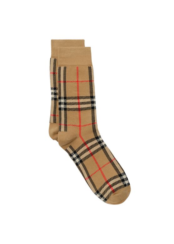 Check Cotton Cashmere Blend Socks, , hi-res