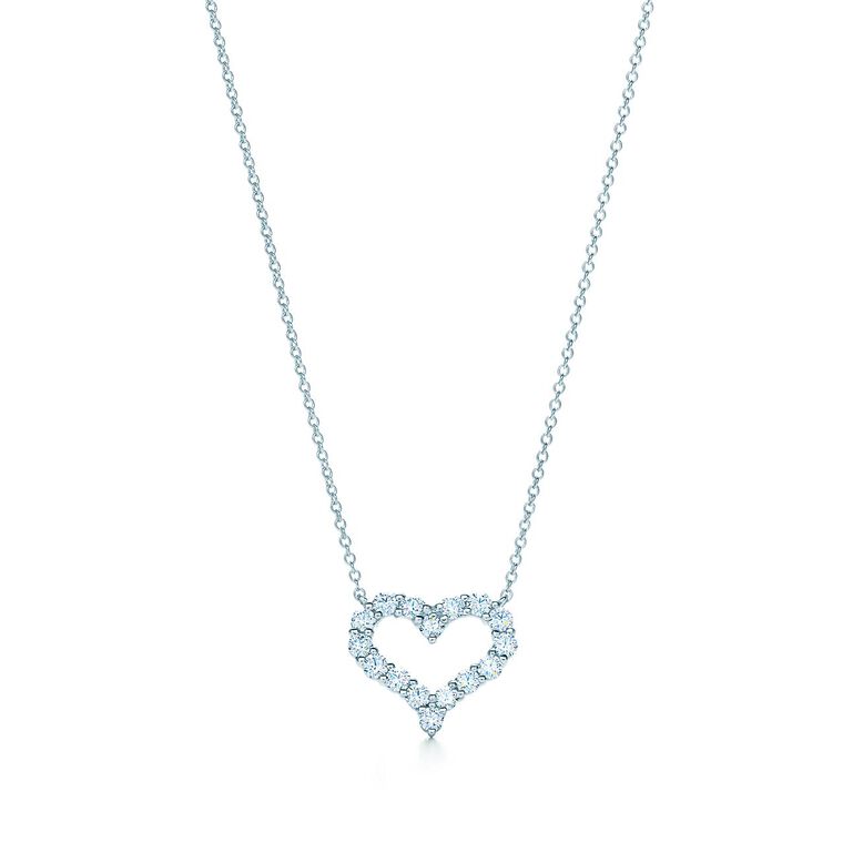 Tiffany Hearts™ pendant with diamonds in platinum, small. - Size Small, , hi-res