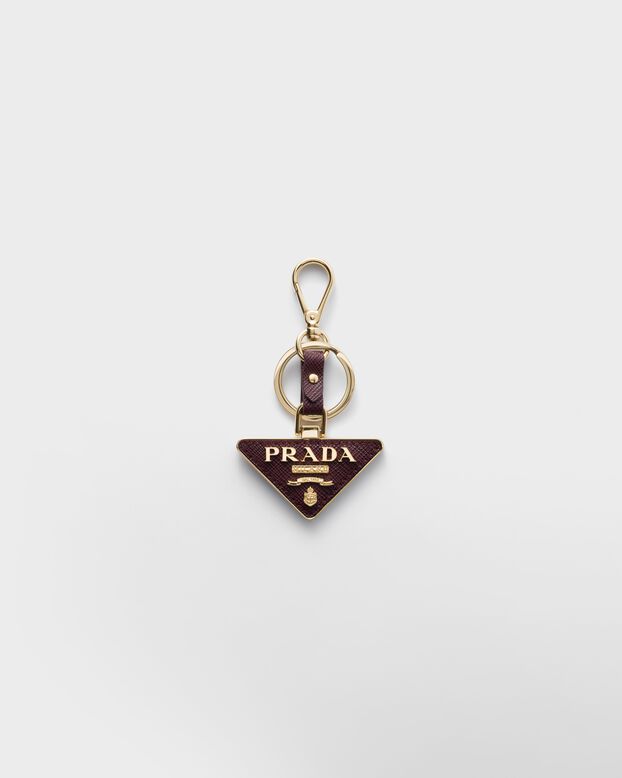 Saffiano leather and metal keychain, , hi-res
