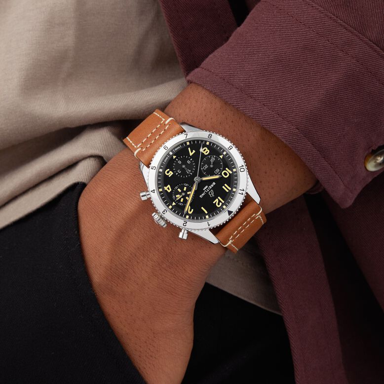 Classic AVI Chronograph 42 P-51 Mustang Leather Strap Watch, , hi-res