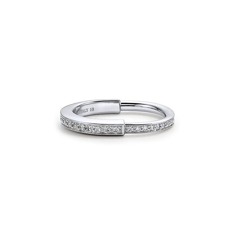Tiffany Lock Ring in White Gold with Pav&eacute; Diamonds - Size 7 1/2, , hi-res