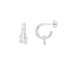 Duo Pave Star Hoops Silver Plated