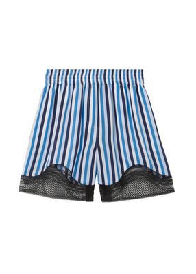 Lace Trim Striped Silk Shorts
