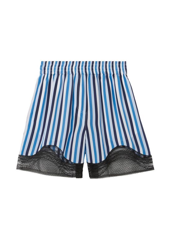 Lace Trim Striped Silk Shorts, , hi-res