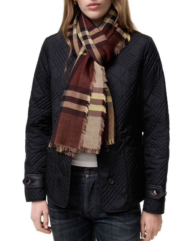 Wide Reversible Check Wool Silk Scarf, , hi-res