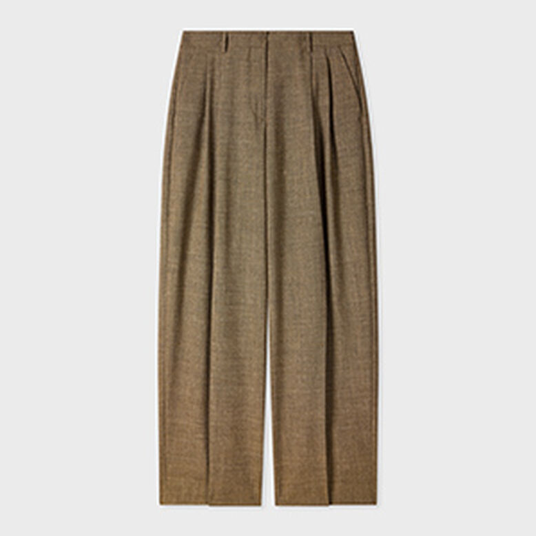 Women's Brown Wool Mix Textured Wide-Leg Trousers, , hi-res