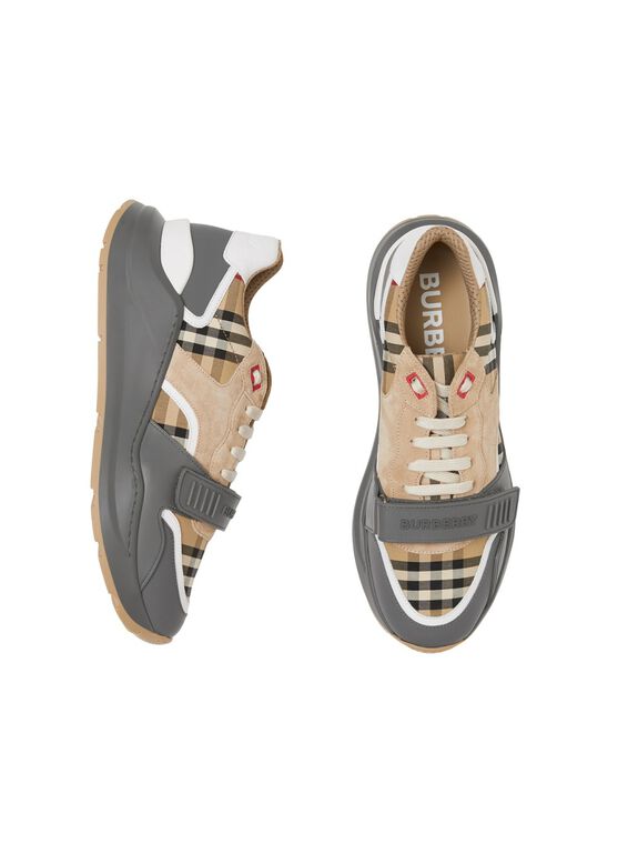 Vintage Check, Suede and Leather Sneakers, , hi-res