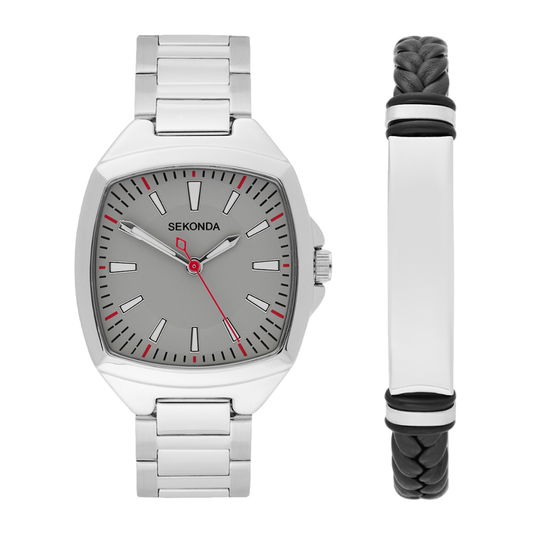 Men's Classic Watch Gift Set Square Case - Grey, , hi-res
