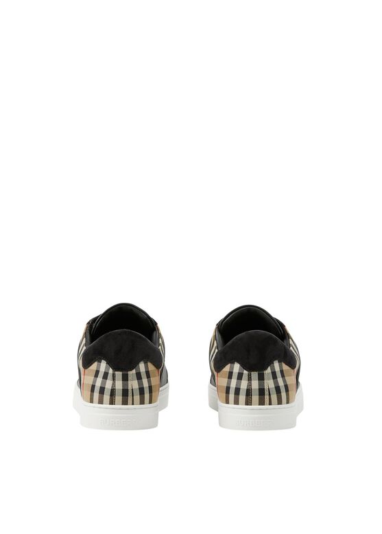 Leather, Suede and Check Sneakers, , hi-res