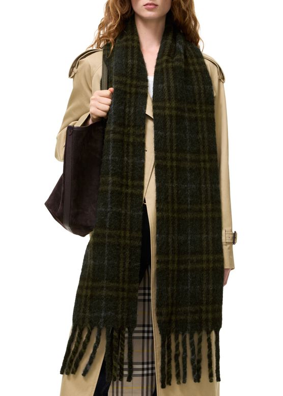 Narrow Check Alpaca Wool Blend Scarf, , hi-res