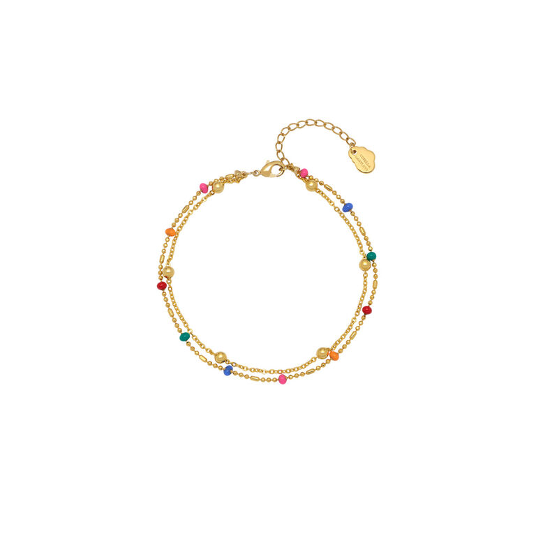Double Chain Rainbow Enamel Beaded Bracelet , , hi-res