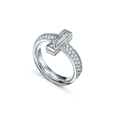 Tiffany T T1 Ring in White Gold with Diamonds, 4.5 mm Wide - Size 6, , hi-res