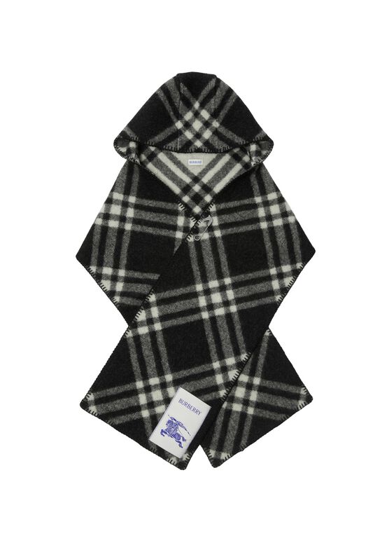 Check Wool Hooded Scarf, , hi-res