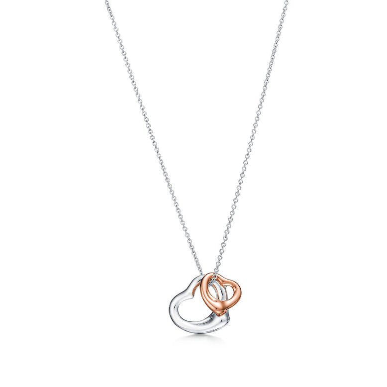 Elsa Peretti&reg; Open Heart pendant in sterling silver and 18k rose gold., , hi-res