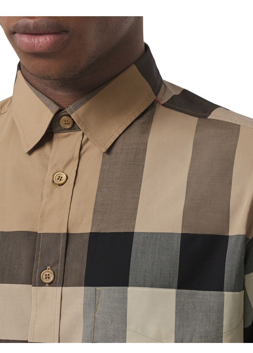 Burberry check detail online stretch cotton poplin shirt