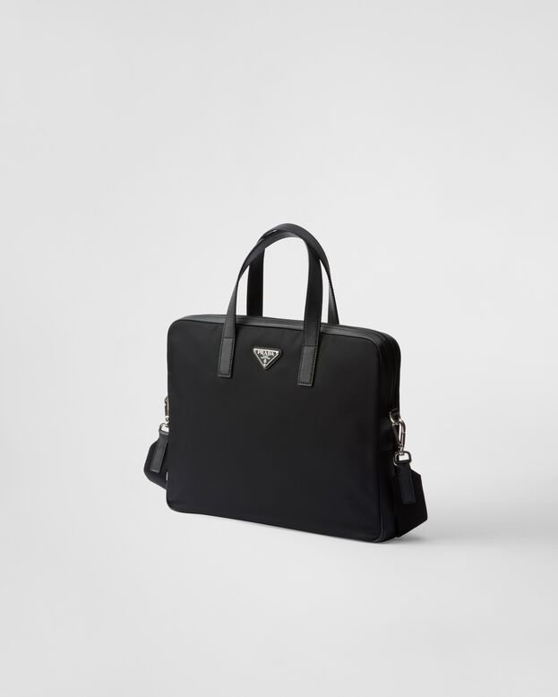 Re-Nylon and Saffiano leather briefcase, , hi-res