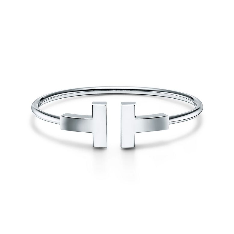 Tiffany T Wide Wire Bracelet in White Gold - Size Small, , hi-res